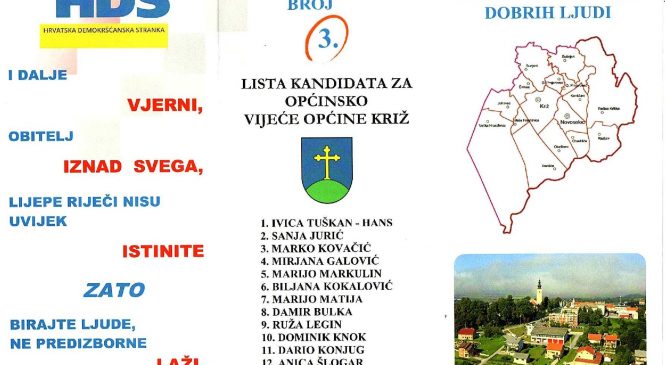 LISTA HDS-A ZA OPĆINSKO VIJEĆE OPĆINE KRIŽ